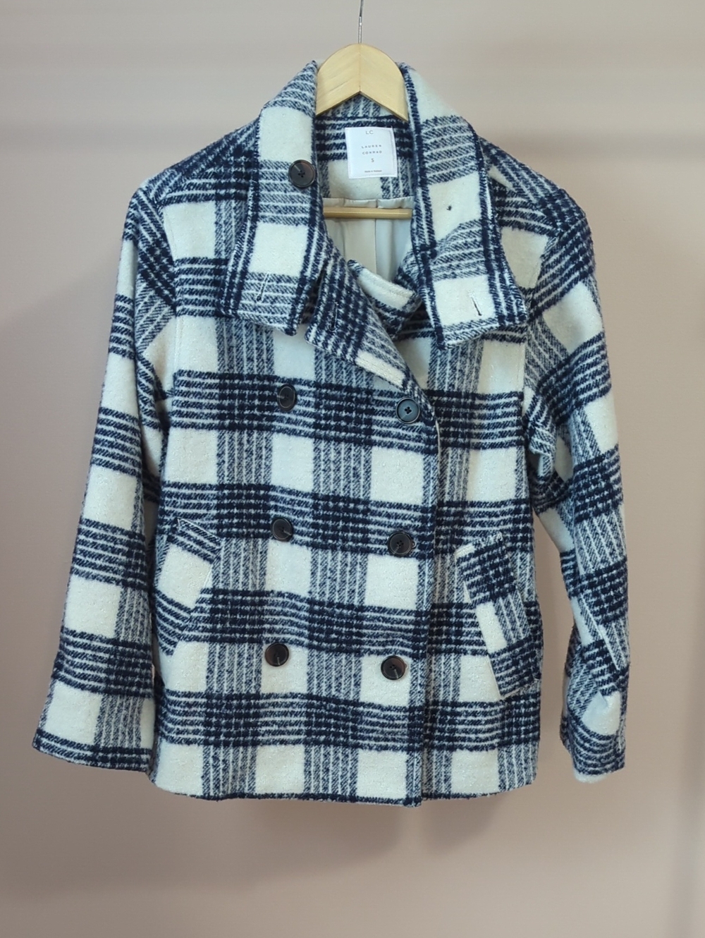 Peacoat Plaid Double-Breasted Jacket - White & Navy
